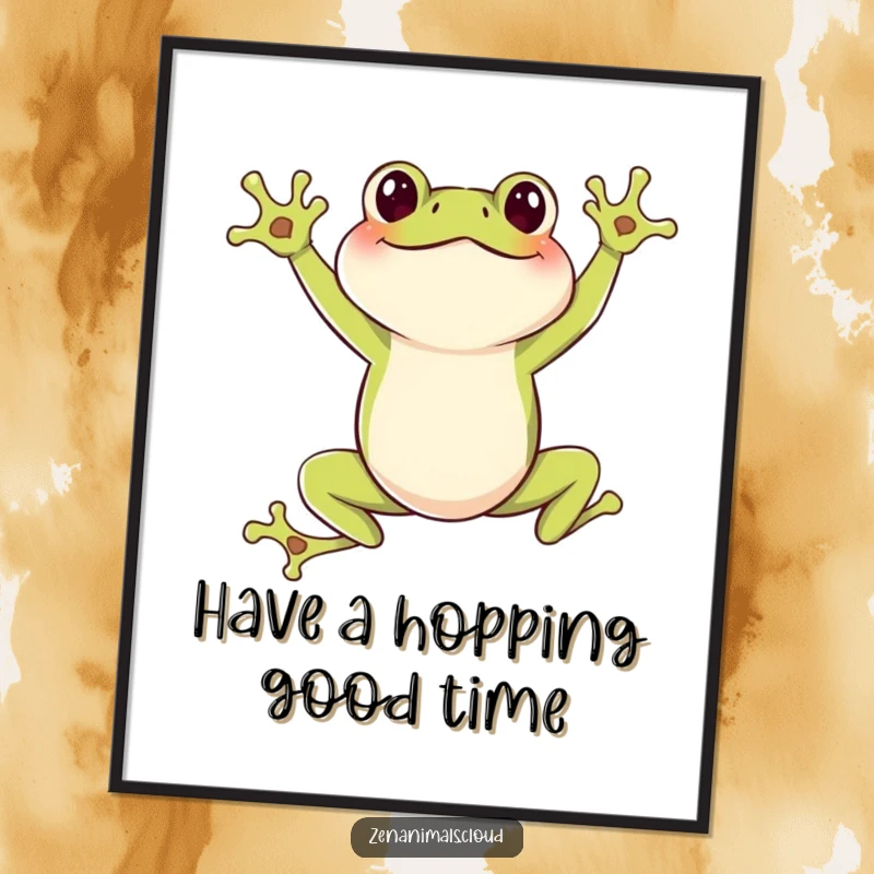Funny Free Printable Wall Art: A joyful frog in a dynamic leaping pose, creating energetic downloadable art.