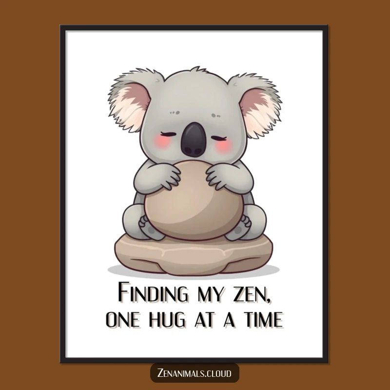 Free Printable Zen Koala Art: Calming Stone Hug Funny Downloadable Decor