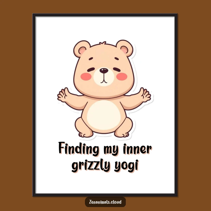 Funny Free Printable Bear Yoga Wall Art: Determined Yogi Downloadable Decor for a Centered Space