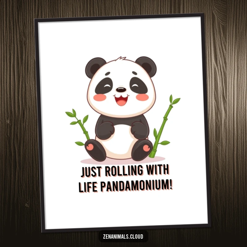 Funny Free Printable Wall Art: Amusing panda skillfully juggling bamboo shoots with a cheerful expression, perfect playful decor.