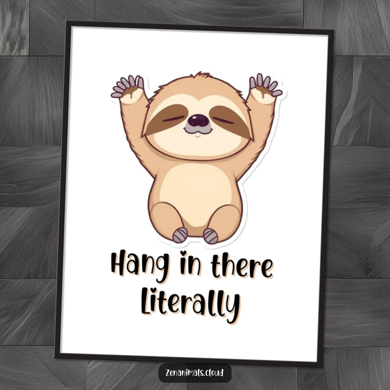 Funny Free Printable Sloth Wall Art: A sleepy sloth gently stretching its arms upwards, bringing calm and humor to any room.