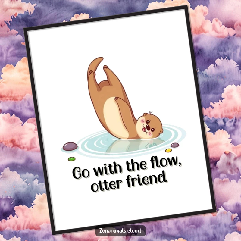 Funny Free Printable Wall Art, showing a joyful otter performing a somersault in a serene pond, adding a playful touch to any room.