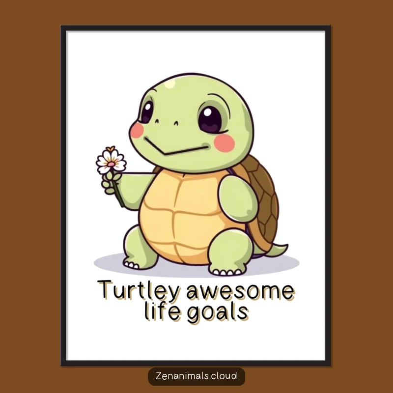 Funny Free Printable Wall Art: Wise Turtle Flower, Downloadable Gift