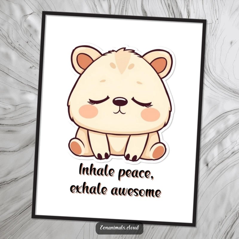 Free printable wall art of a peaceful animal with closed eyes, breathing deeply, exuding profound serenity, ideal for a tranquil ambiance.