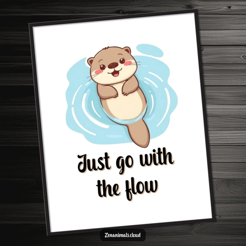 Funny Free Printable Wall Art of a happy otter floating blissfully on its back in serene blue water.