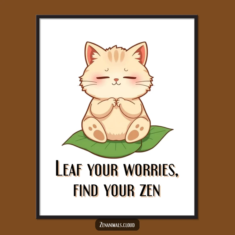 Free Printable Wall Art: Meditating Cat on Leaf - Zen Decor!