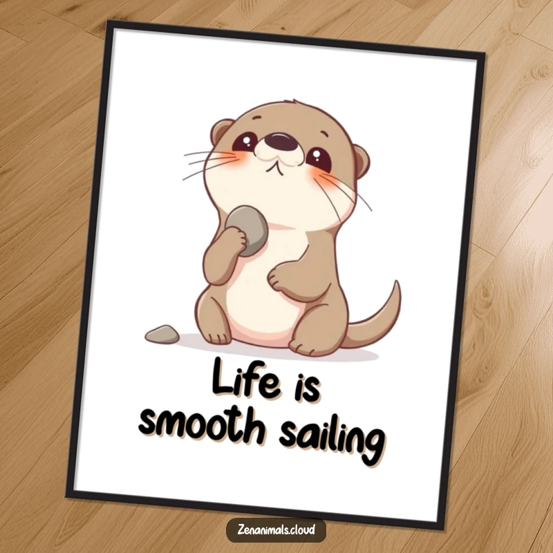 Funny Free Printable Wall Art: Playful otter balances a smooth pebble on its nose, looking up with focus.