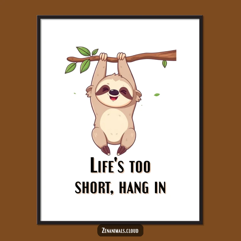 Free Printable Sloth Branch Art: Funny Amused Hanging Downloadable Gift for Home Decor