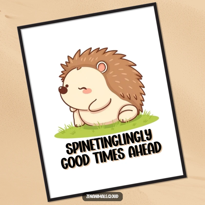 Funny Free Printable Wall Art: Charming happy hedgehog blissfully rolling on its back, exuding comfort and playful delight.