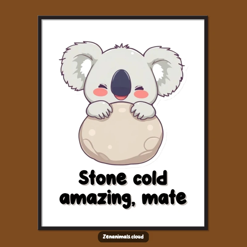 Free Printable Wall Art: Koala's Stone Hug, Downloadable Quirky Decor