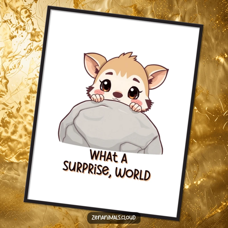 Funny Free Printable Wall Art: a curious animal peeking over a rock with a comically surprised expression, inviting interaction and smiles.