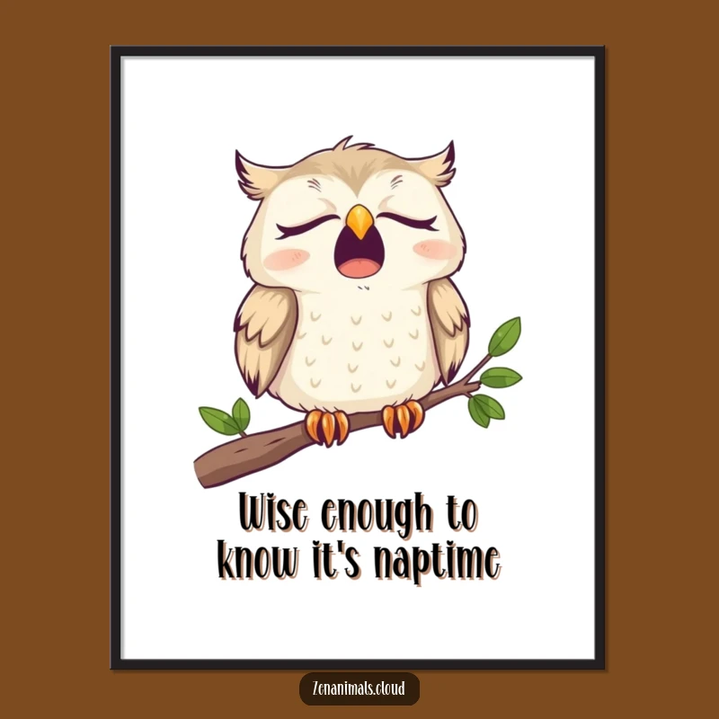 Funny Free Printable Owl Wall Art: Sleepy Yawn Downloadable Decor for a Cozy Space