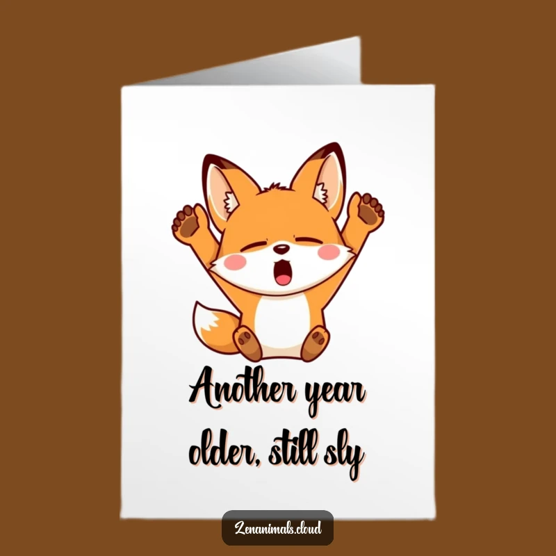 Free Printable Sleepy Fox Birthday Card - Yawning Stretch Downloadable for a Cozy Wish