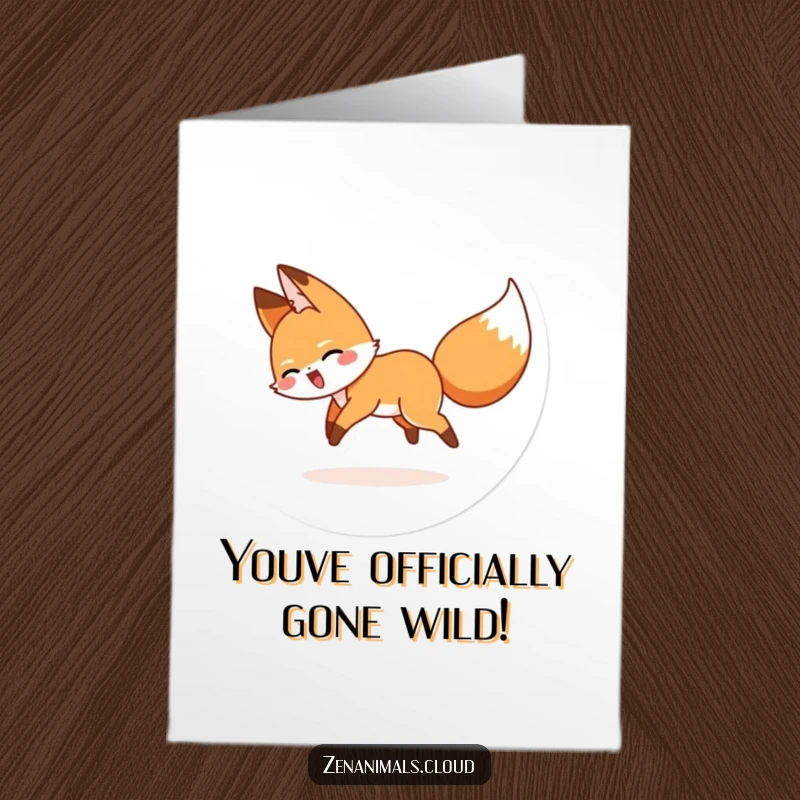 Funny Free Printable Birthday Card: A happy fox spins in circles, caught in a fit of giggles, a whimsical and entertaining design.