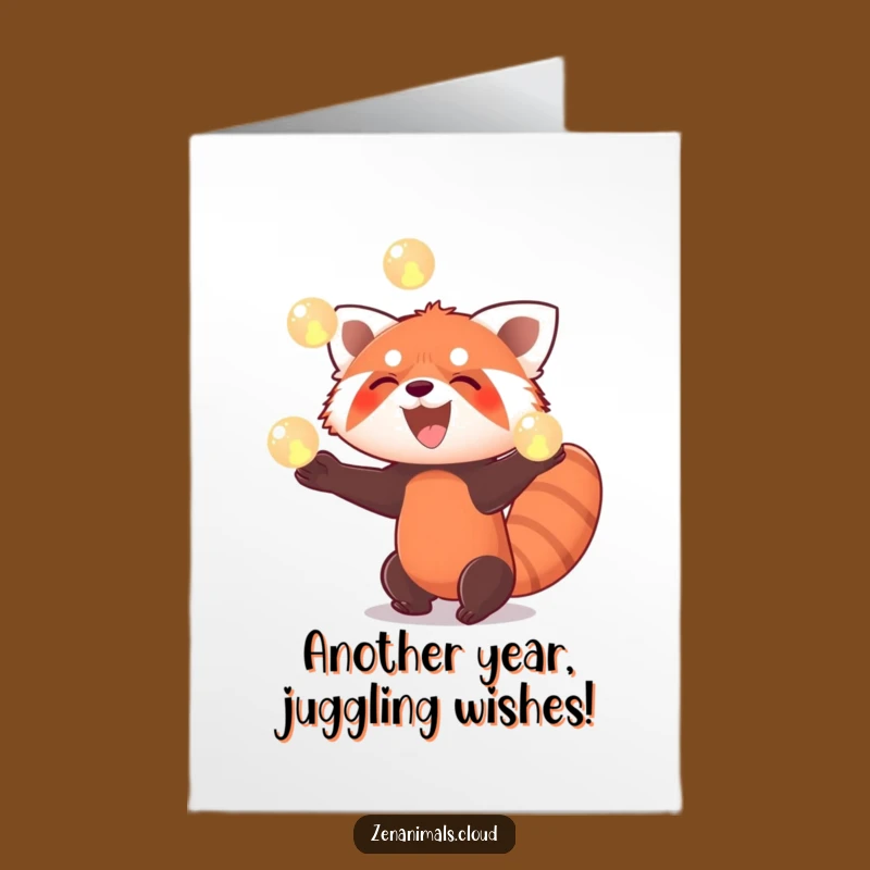 Free Printable Birthday Card: Juggling Red Panda's Magic - Fun Downloadable