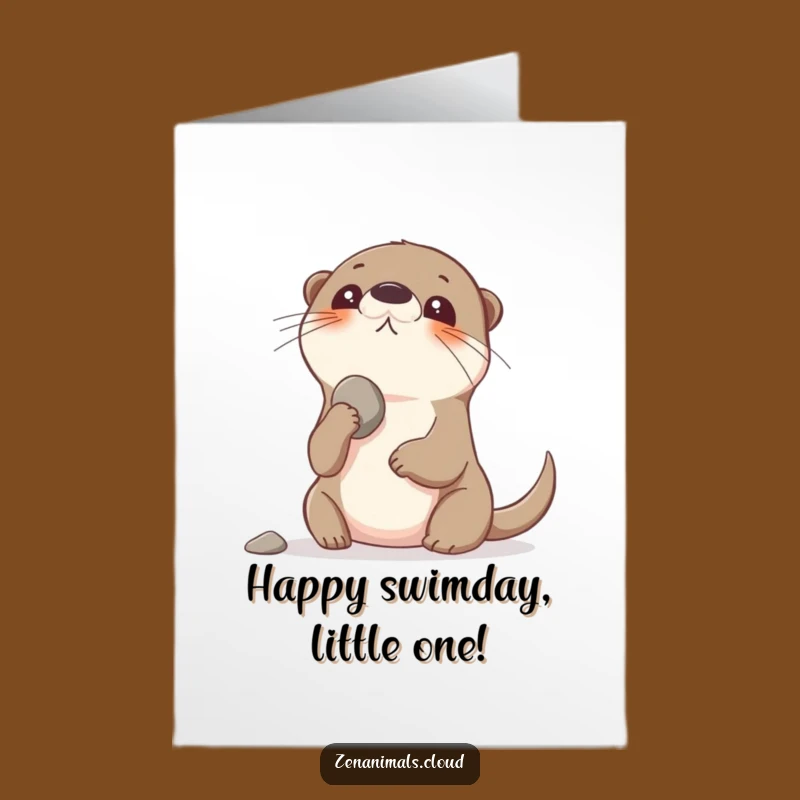 Free Printable Birthday Card: Otter Balancing Pebble, Whimsical Downloadable Gift