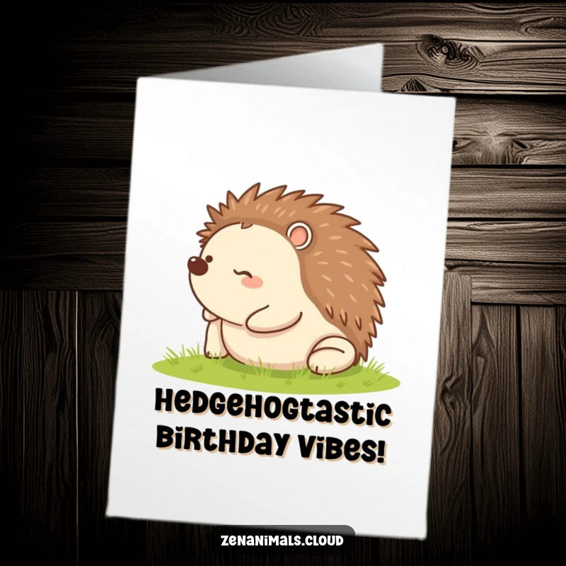 Funny Free Printable Birthday Card: Adorable happy hedgehog blissfully rolling on its back, radiating pure birthday cheer.