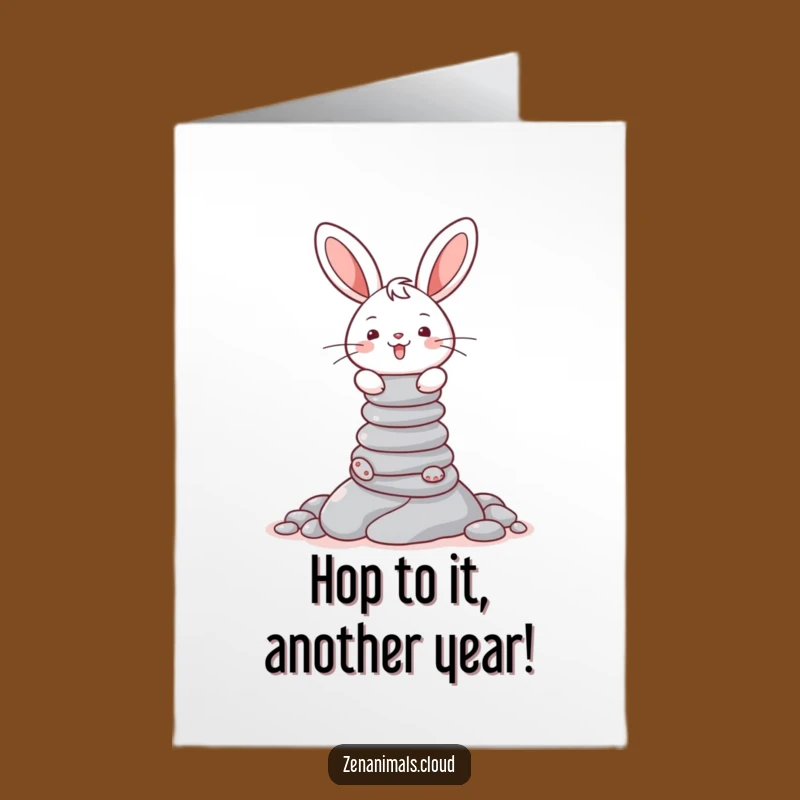 Free Printable Birthday Card: Bunny Balancing Rocks - Happy Wishes!