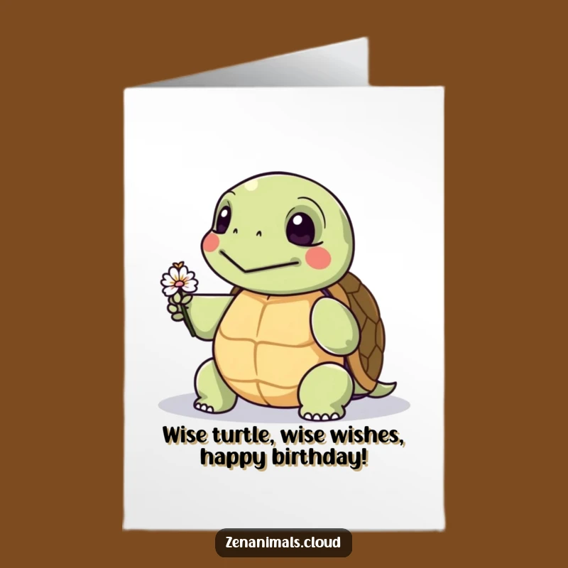 Free Printable Birthday Card: Wise Turtle & Flower Funny Downloadable Gift