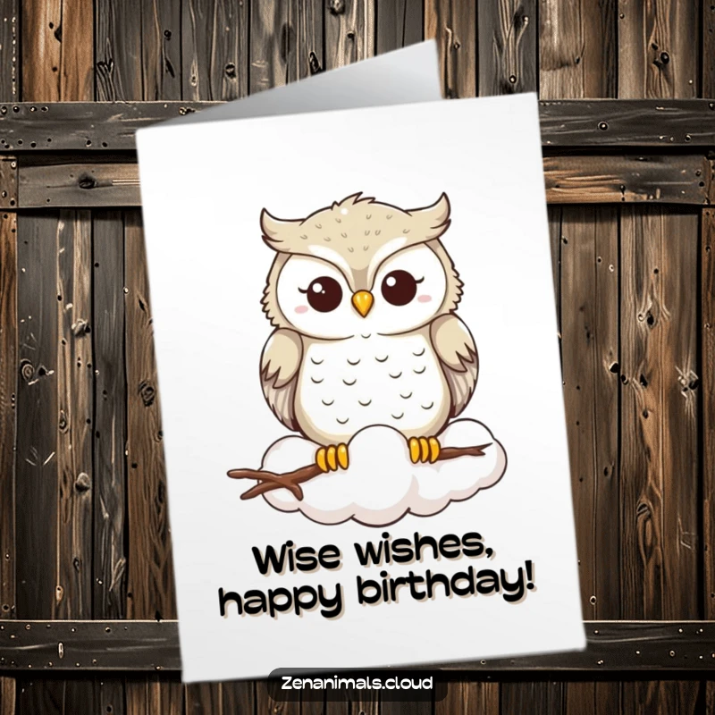 Funny Free Printable Birthday Card: A smiling owl rests peacefully on a cloud, offering serene birthday wishes with a gentle expression.