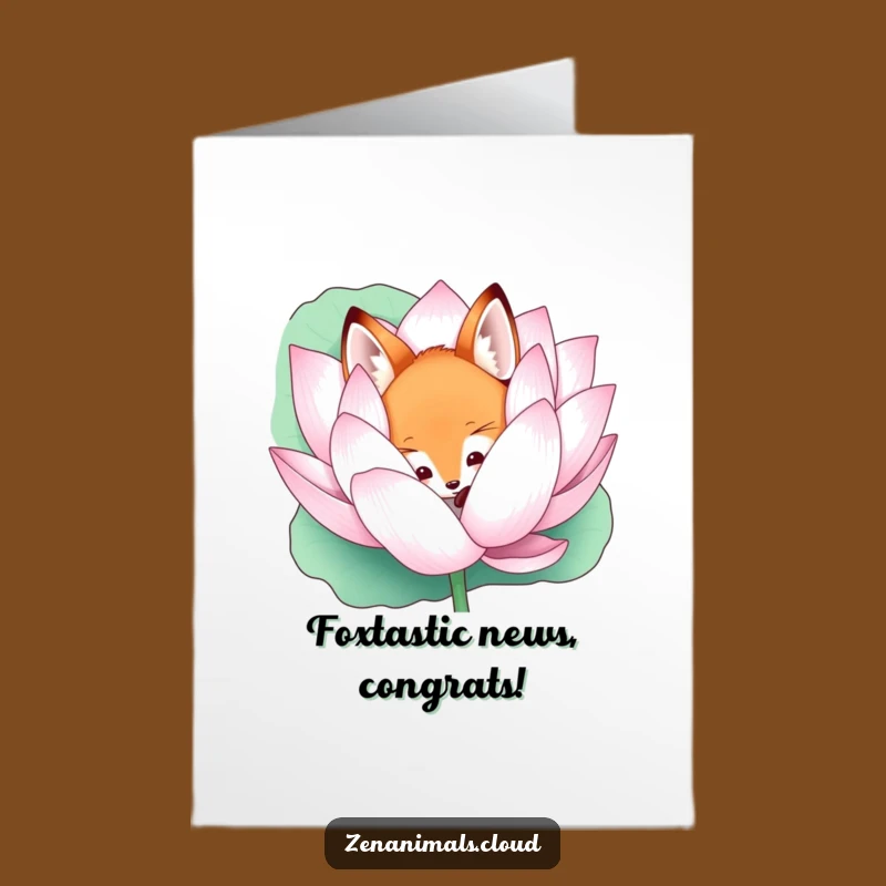 Free Printable Fox Lotus Congrats Card - Funny Peekaboo Downloadable Greeting