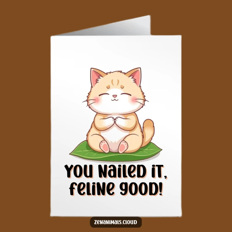 Free Printable Cat Congratulations Card: Meditating Fluffball Downloadable for Peaceful Achievements