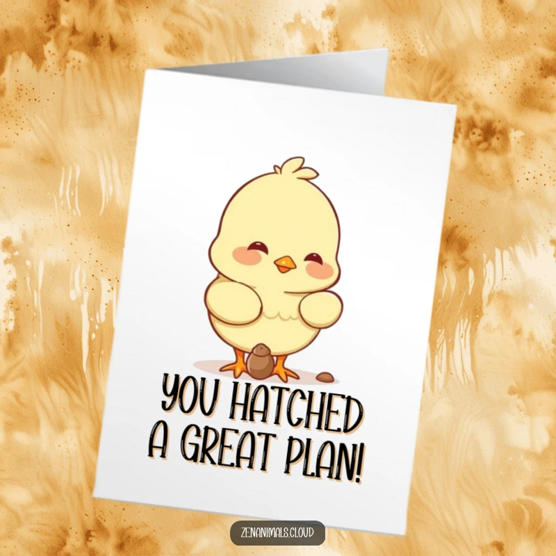 Funny Free Printable Congratulations Card: Contented chick pecking a seed, smiling, representing growth and success from small beginnings.
