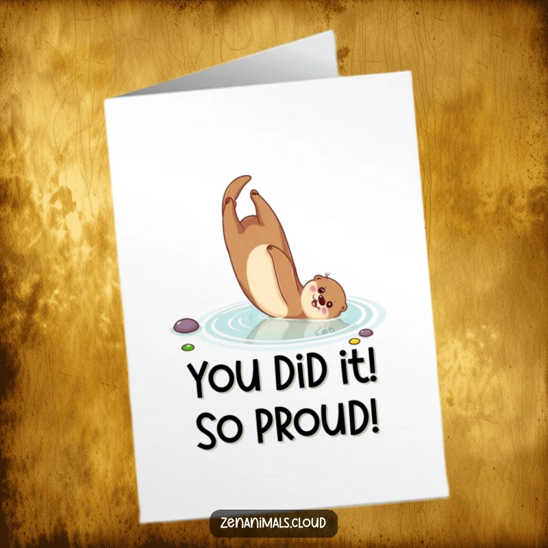 Funny Free Printable Congratulations card, depicting a playful otter doing a somersault in a serene pond, perfect for celebrating any milestone.