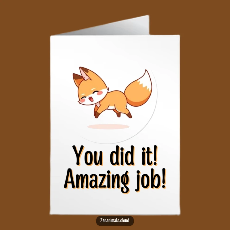 Free Printable Congrats Card: Giggling Fox Tail Chase Funny Celebration Downloadable