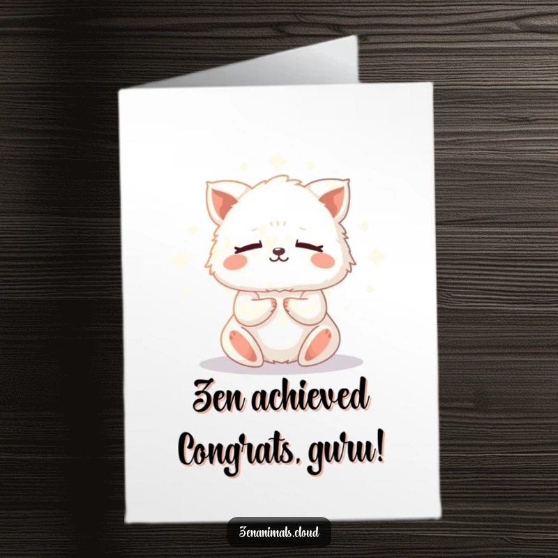 Funny Free Printable Congratulations Card: a tiny fluffy animal meditating serenely, radiating calm, perfect for celebrating success.