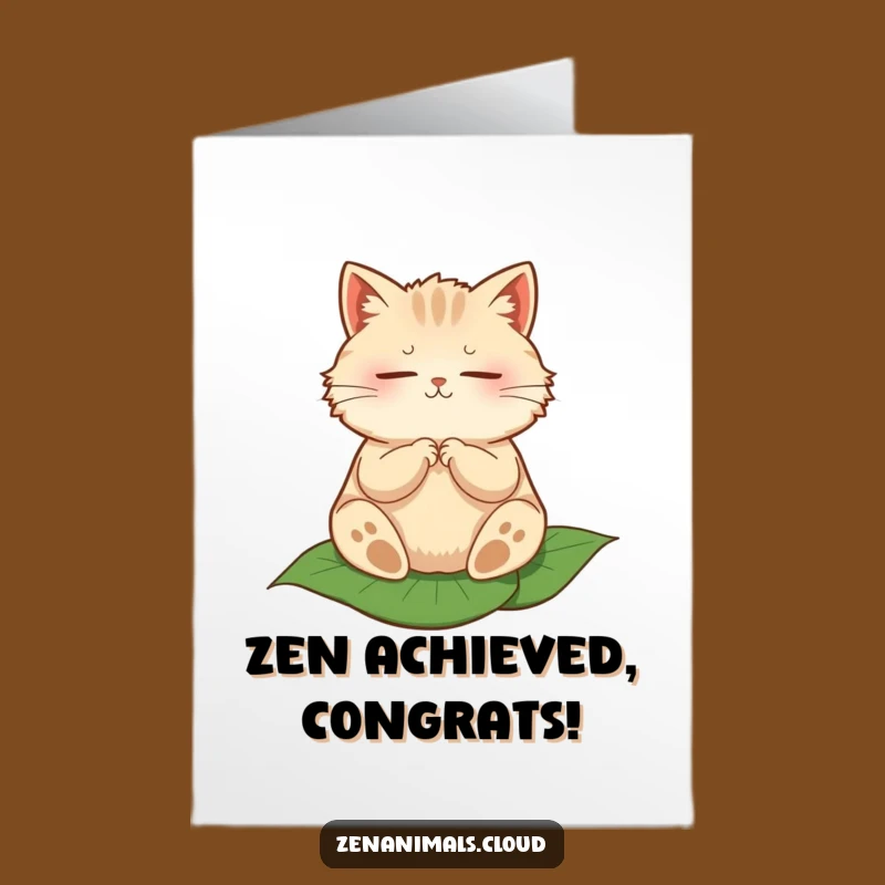 Free Printable Congrats Card: Zen Cat on Leaf - Calm Celebration!