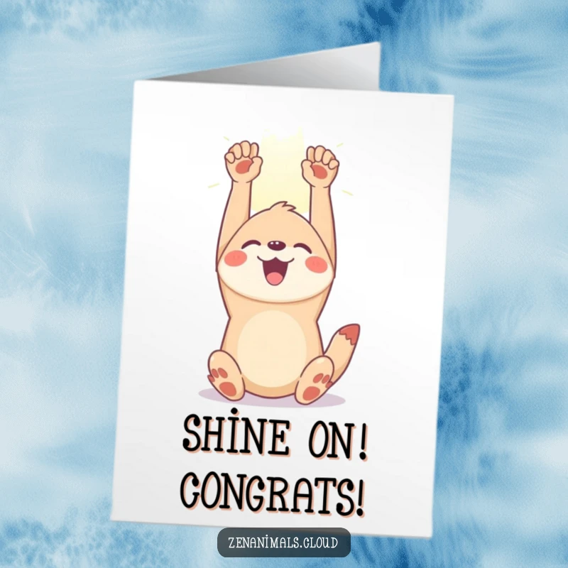 Funny Free Printable Congratulations Card: a joyful animal stretching towards the sun, symbolizing growth, achievement, and radiant happiness.