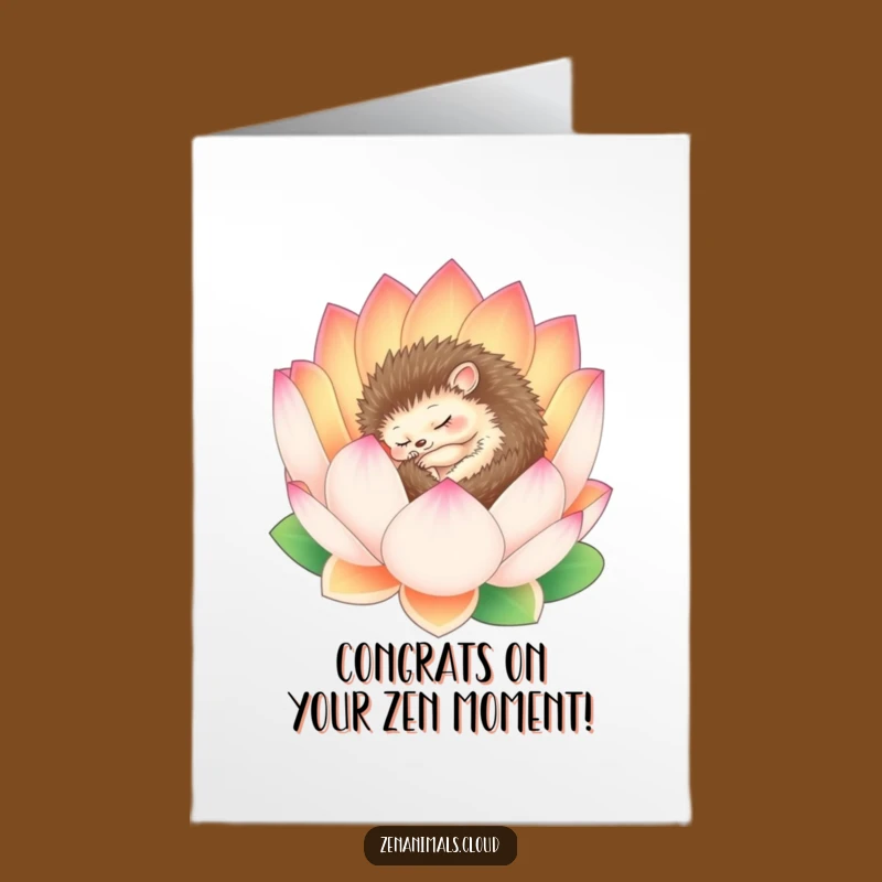 Free Printable Sleepy Hedgehog Lotus Congrats Card: Zen Downloadable Gift for Tranquil Success!