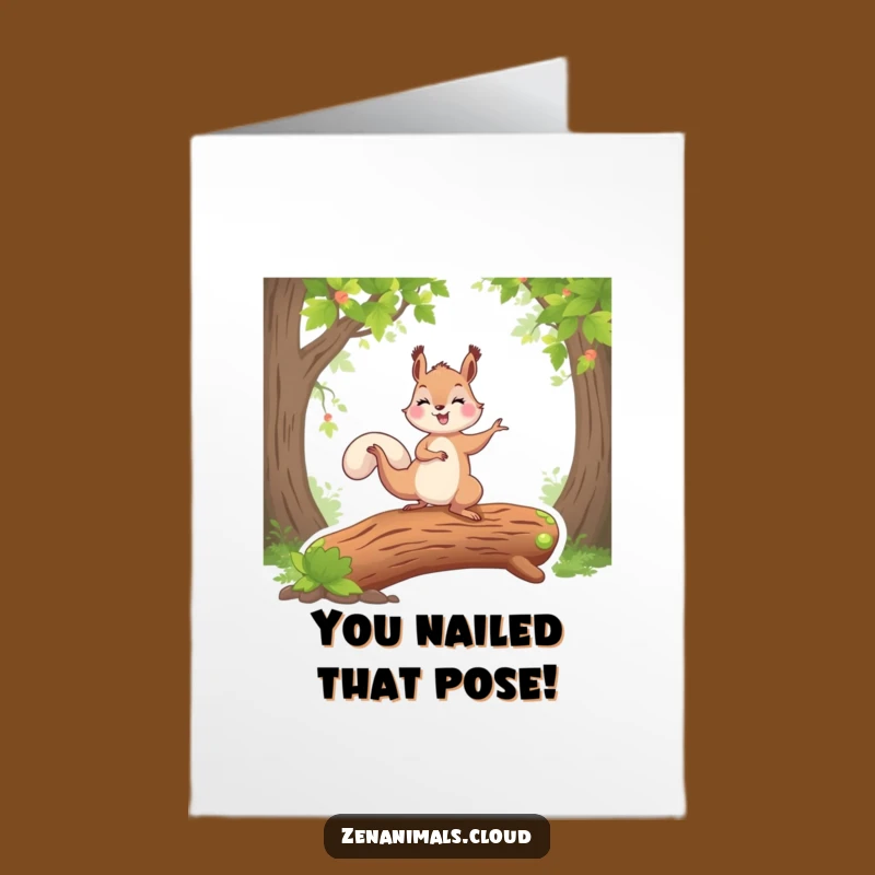 Free Printable Squirrel Yoga Congrats Card: Balanced Pose Humor, Downloadable Achievement