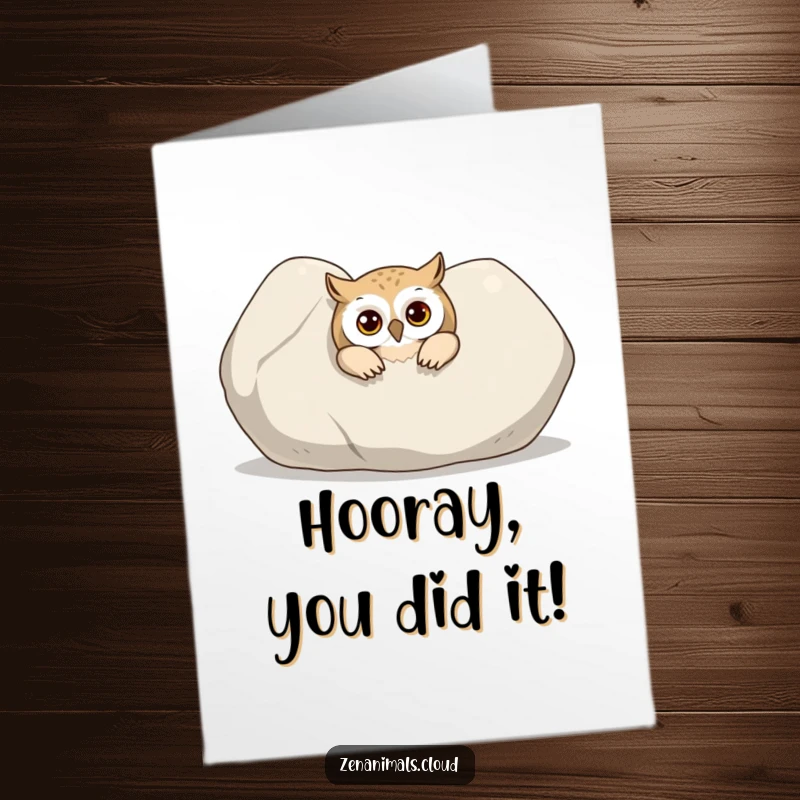 Funny Free Printable Congratulations Card with a curious owl peeking from behind a stone. Downloadable message of discovery.