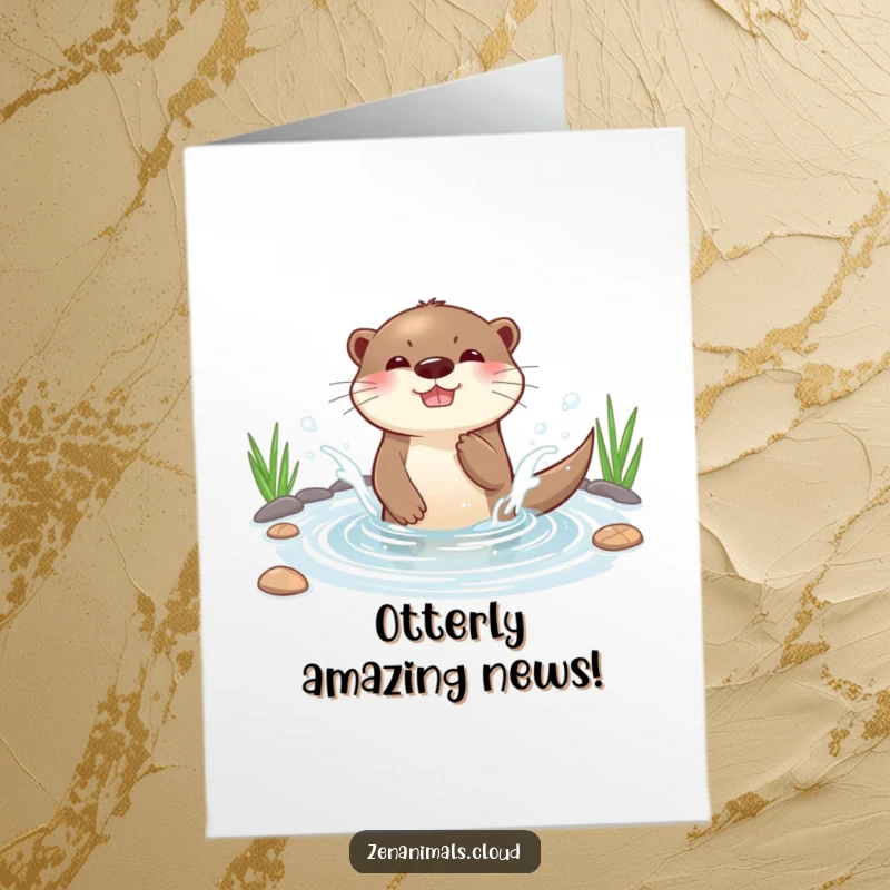 Funny Free Printable Congratulations Card: Gleeful otter creating a big splash in a pond, celebrating success.