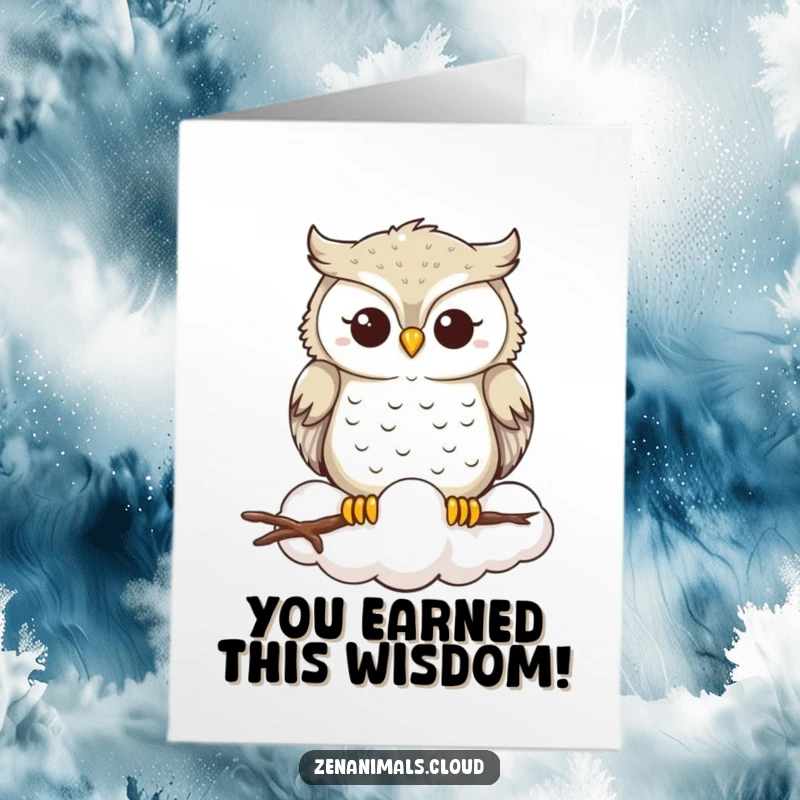 Funny Free Printable Congratulations Card: A serene owl smiles from a cloud, sharing peaceful congratulations on your wonderful achievements.