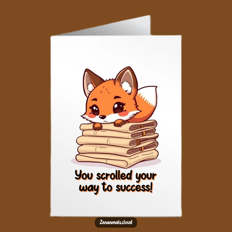 Free Printable Fox Congratulations Card: Ancient Scroll Success, Wagging Tail Downloadable Joy