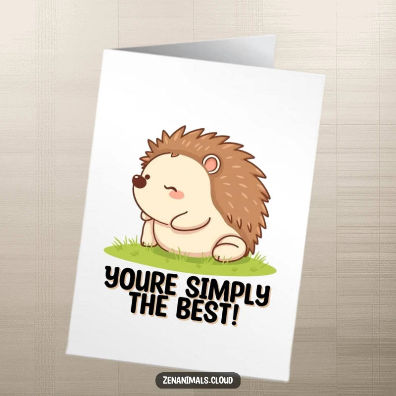 Free Printable Congratulations Card: Delightful happy hedgehog rolling gleefully, symbolizing success and pure unadulterated happiness.