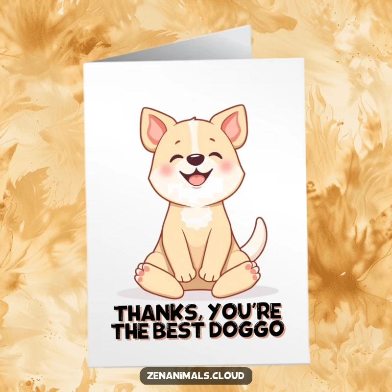 Funny free printable thank you card with a dog happily wagging its tail in a serene lotus position, conveying thanks.