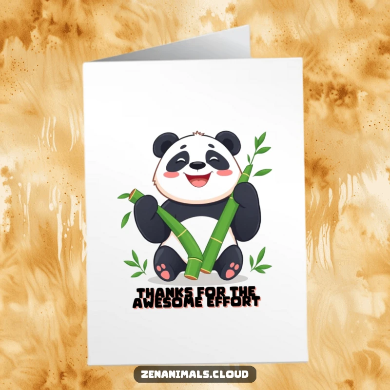 Funny free printable thank you card depicting a happy panda juggling bamboo, expressing heartfelt thanks.