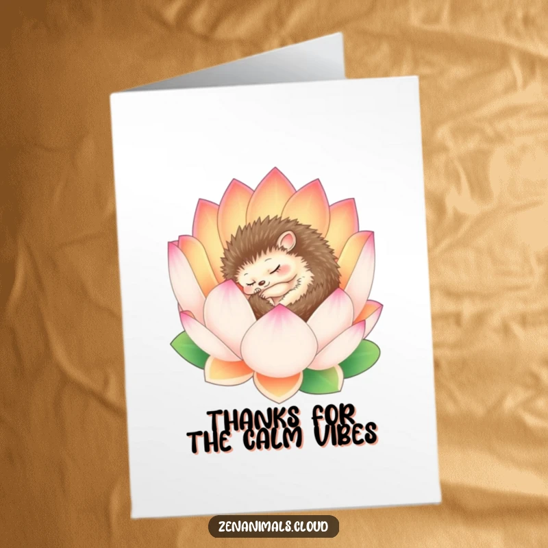 Funny Free Printable Thank You Card: A sleepy hedgehog nestled in a lotus, offering a serene and peaceful thank you.