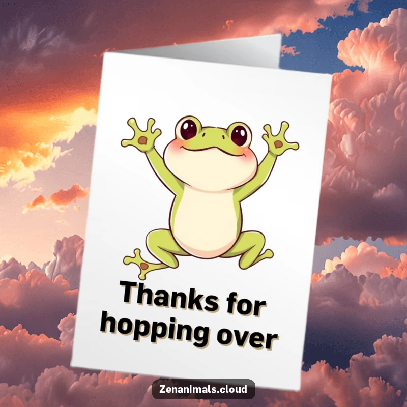 Funny Free Printable Thank You Card: Joyful frog in a leaping pose, offering a fun and humorous thank you.