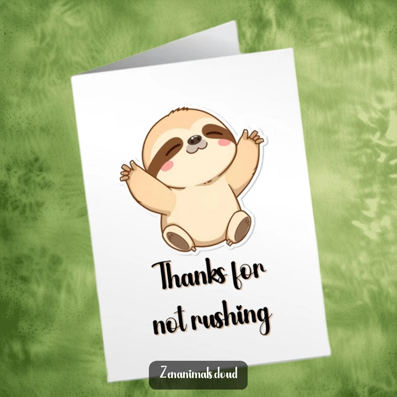 Funny Free Printable Thank You Card: A content sloth stretching, offering a slow and humorous thank you.