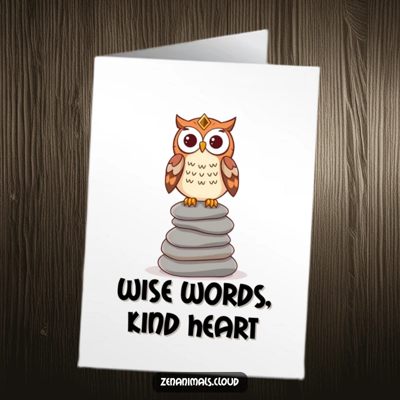 Funny Free Printable Thank You Card with a wise owl on stacked stones, conveying sincere gratitude and thoughtful reflection.
