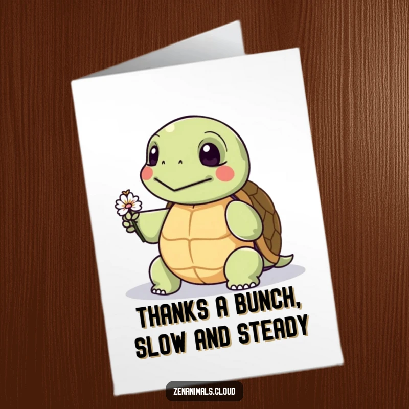 Funny Free Printable Thank You Card: A wise turtle with a flower, conveying thanks with humorous wisdom and charm.
