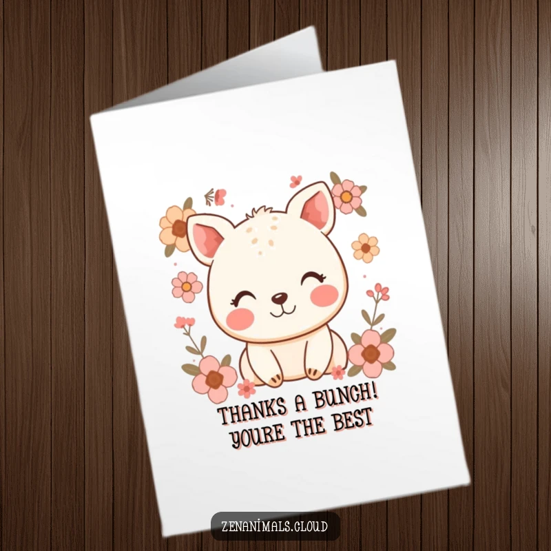 Funny Free Printable Thank You Card: A delightful, smiling animal adorned with gentle floral elements, conveying heartfelt thanks with a happy, cheerful look.