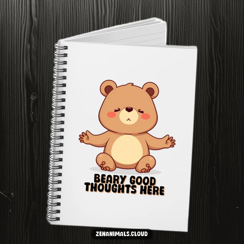 Funny notebook with a determined bear practicing a yoga pose, ideal for jotting down fitness goals.