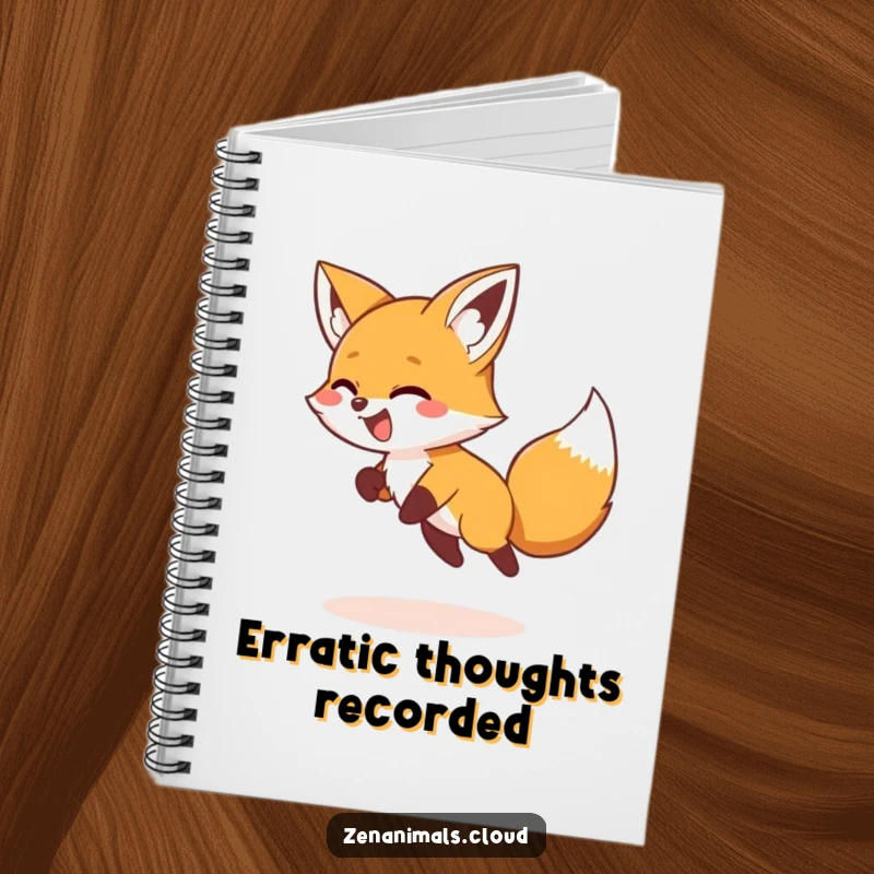 Funny Notebook with a giggling fox chasing its tail in a circle, ideal for funny journaling and creative notes.