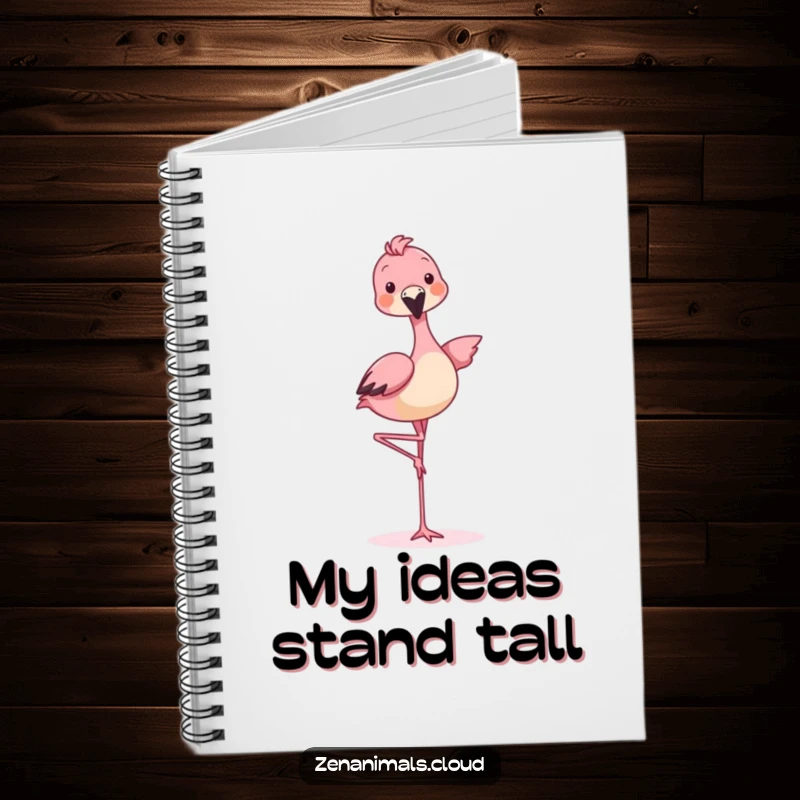 Funny animal balancing on one leg like a flamingo, a humorous notebook for ideas.